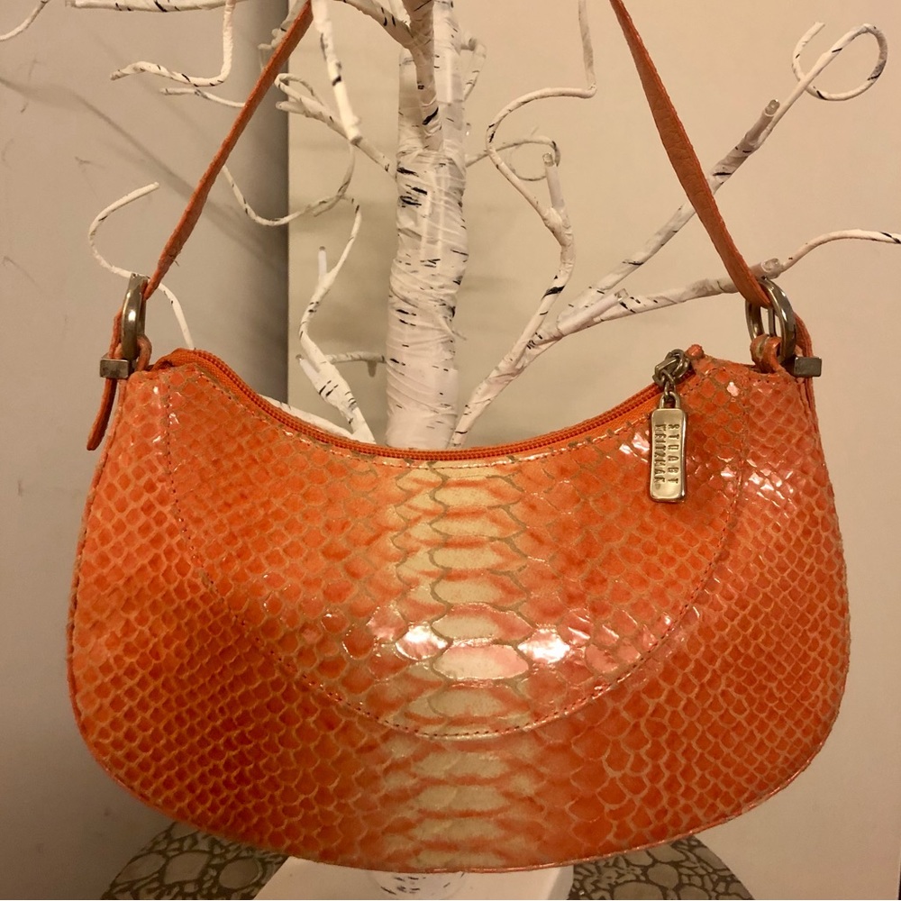 Stuart Weitzman Snake Embossed Baguette Shoulder Bag